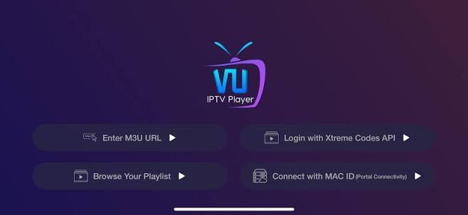 Tela do aplicativo VU IPTV PLAYER (APP PARA IPHONE)